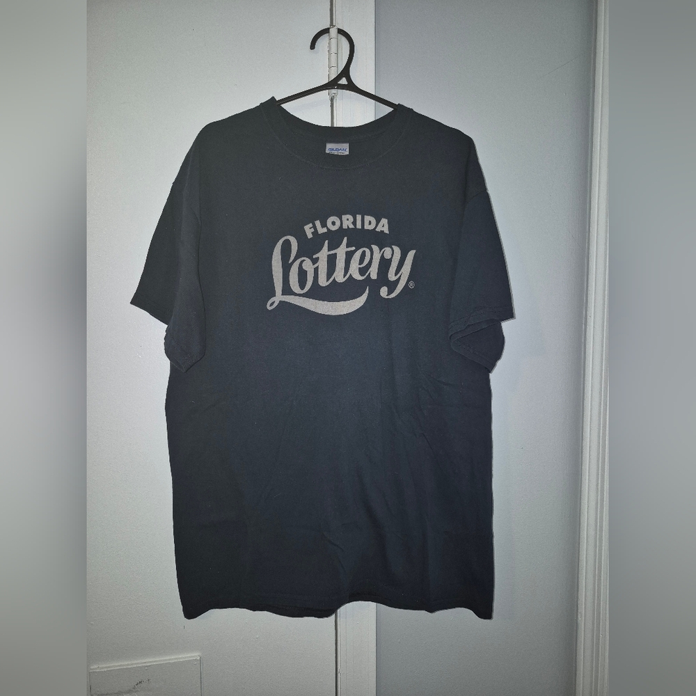 Gilden Mens Florida Lottery Logo Black Graphic Tee Size L